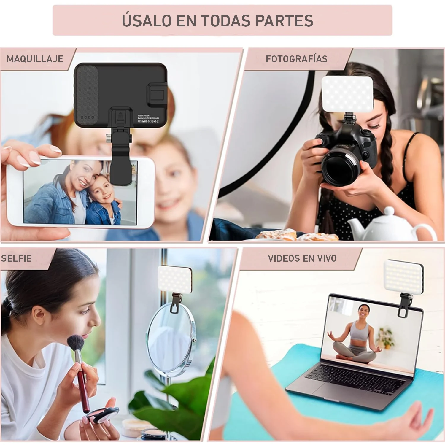 Panel de luz LED para selfie 60 LEDs recargable para celular con clip D6 - Image 4